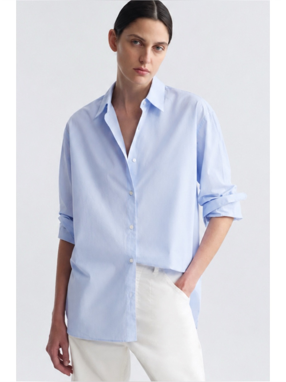 Nili Lotan Yorke Shirt Light Blue Cotton Oversized Button Down M USA